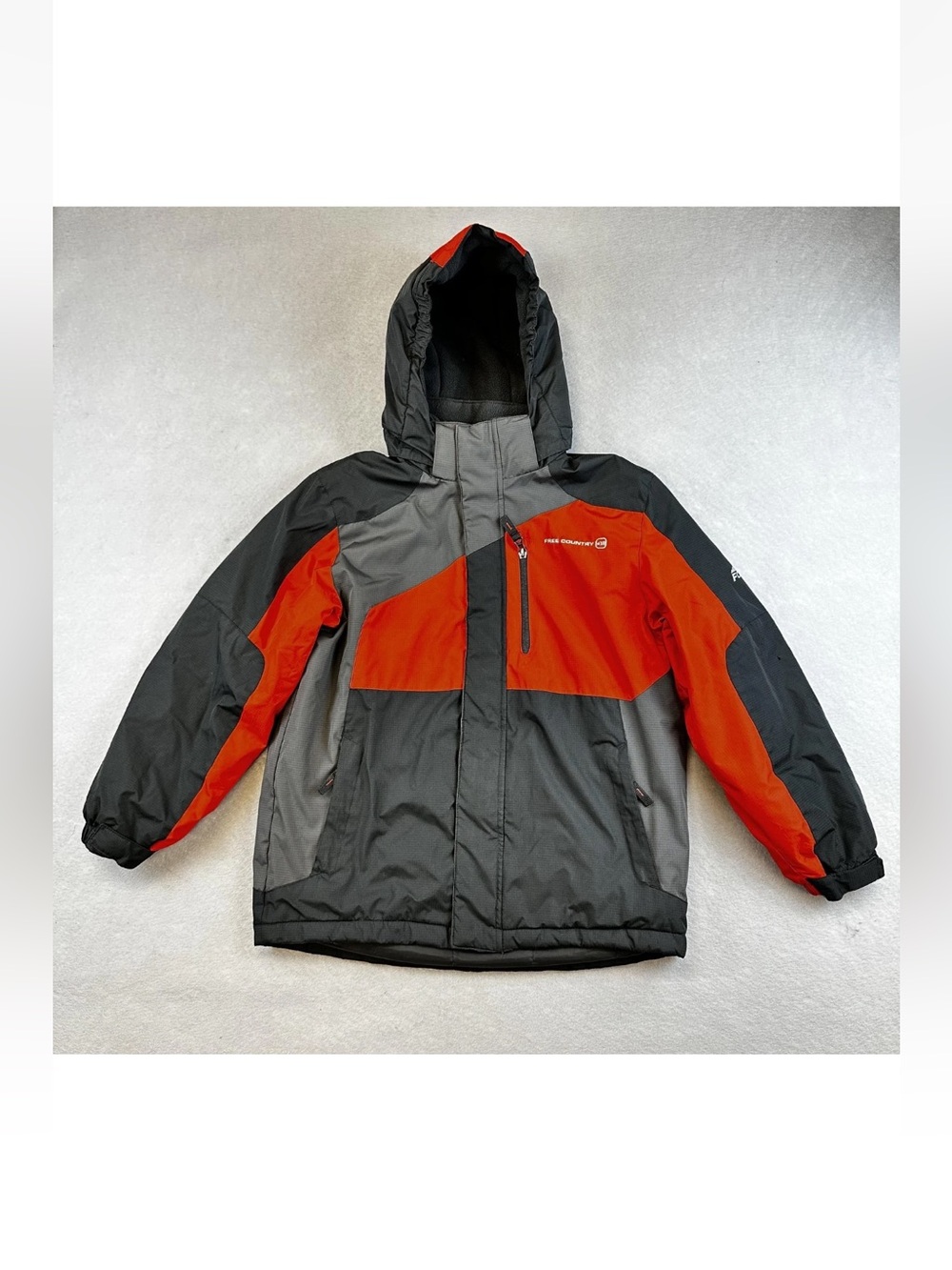 Free Country Jacket Youth Medium 10/12 Black Gray Red Ski Snow Hood Insulated